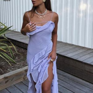 Purple Ruffle Slip Dress