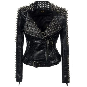 Black Metal Short leather jacket