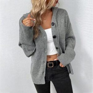 Solid Color Hooded Cardigan