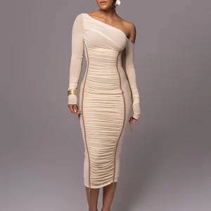 Mesh Backless Ruched Bodycon Long Dress